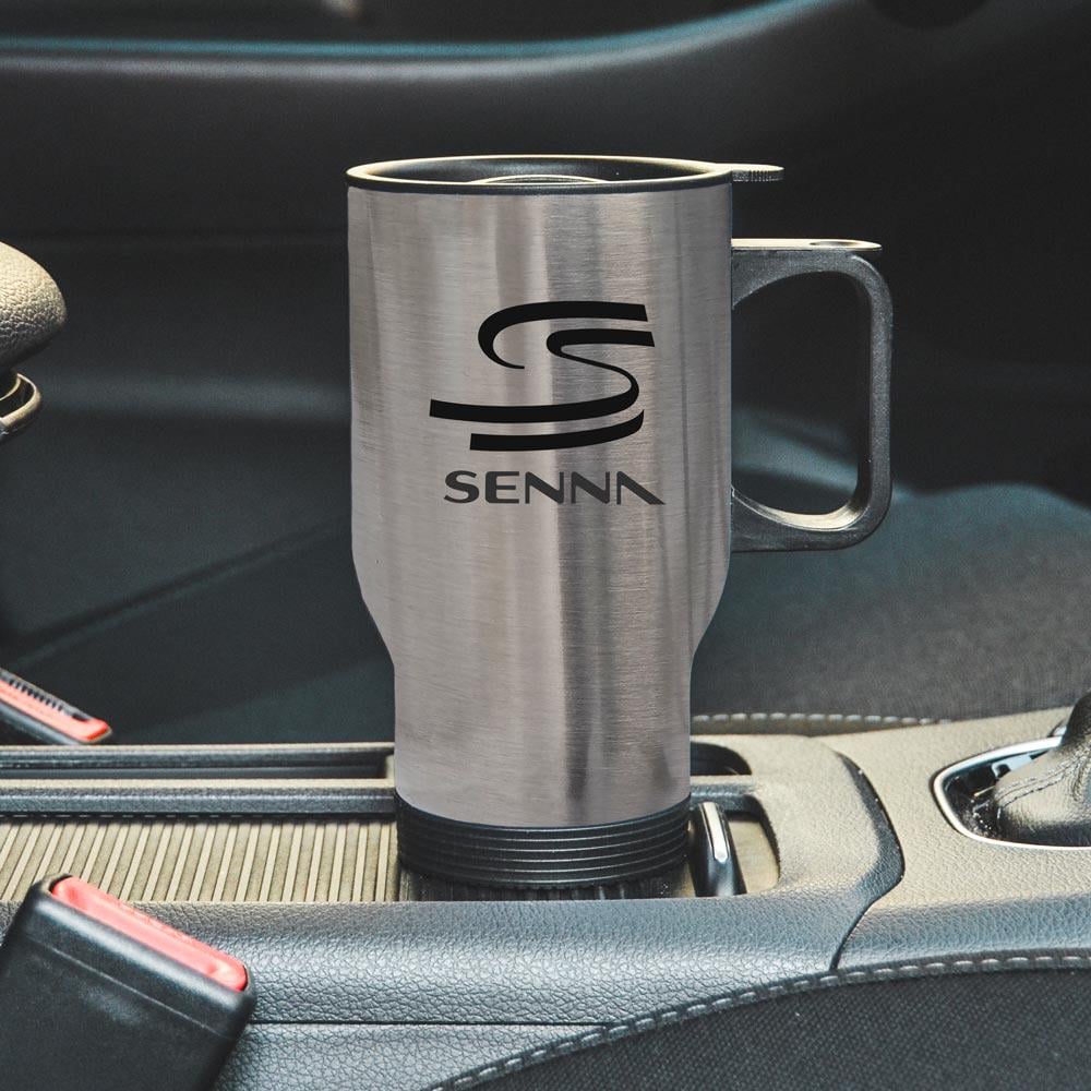Термокружка автомобильная с логотипом Айртона Сенны 450 мл Серебристый (26136770)