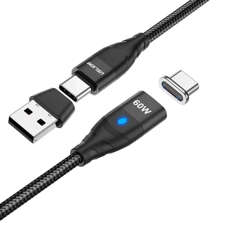 Кабель магнитный Uslion 2в1 Type-C-Type-C/Usb-a-Type-c PD 60w Fast Charge 1 м Black (25397364)