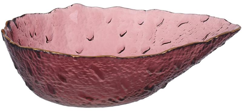 Салатница стеклянная Drop 21х15 см Пурпурная с золотой