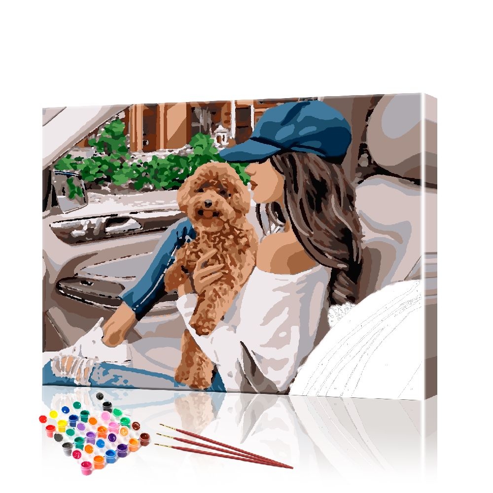 Картина за номерами ArtSale Дівчина з собачкою PBN0841 40х50 см