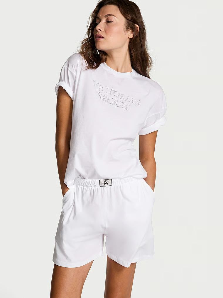 Пижама котоновая Victoria's Secret 100% Cotton Shine Short Pajama Set M Белый (27163019)