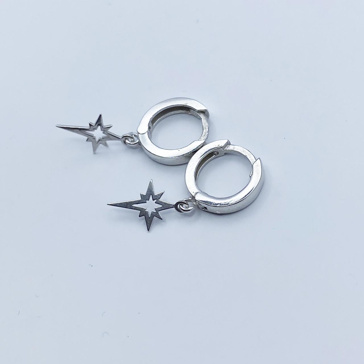 Серьги-кольца серебряные Звезда 1,97 г (2068373650)
