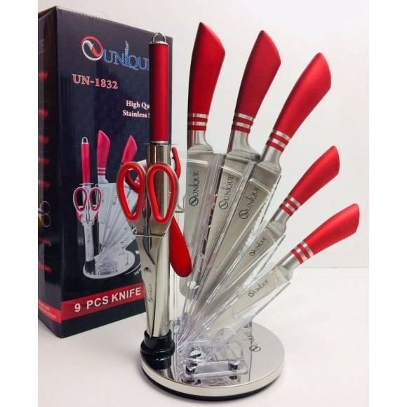 Набір ножів кухонних Unique UN-1832 нержавіюча сталь з підставкою 9 пр. Red (23793638) - фото 12 Набір ножів кухонних Unique UN-1832 нержавіюча сталь з підставкою 9 пр. Red (23793638) - фото 12
