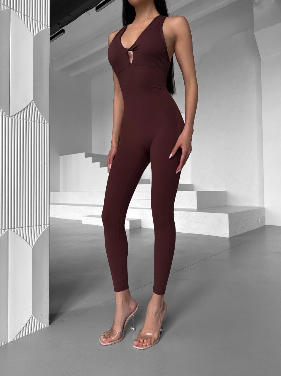 Комбинезон спортивный 4 бретели‎ длинный с чашками и пуш-ап M Шоколадный (WX05M)