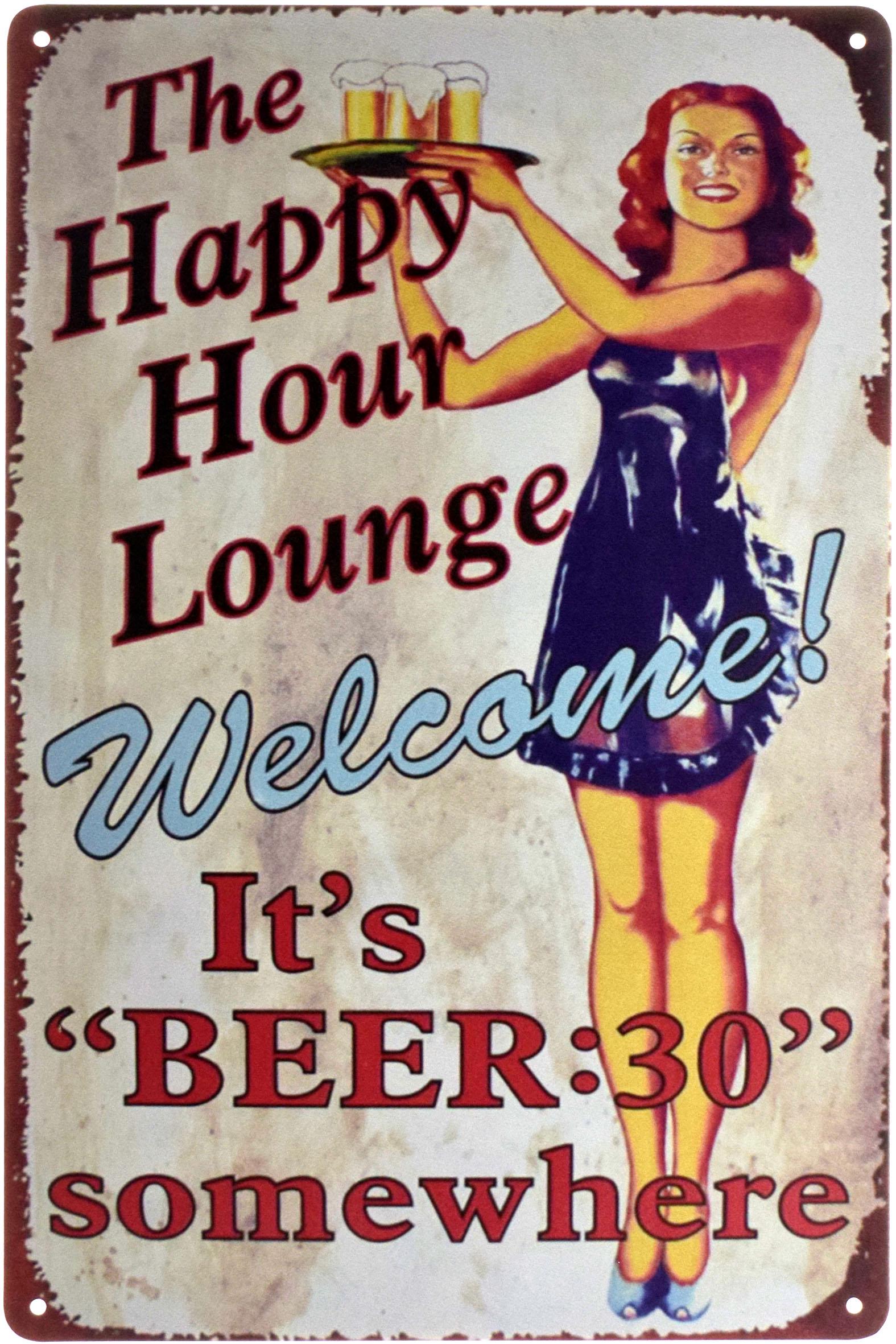 Табличка металлическая Добро Пожаловать!/Welcome! The Happy Hour Lounge 20x30 см