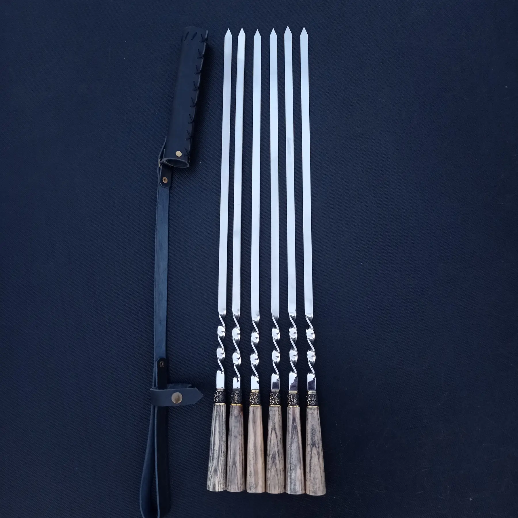 Набор шампуров ручной работы 6 шт. + кожаная колчанка (1476440154)