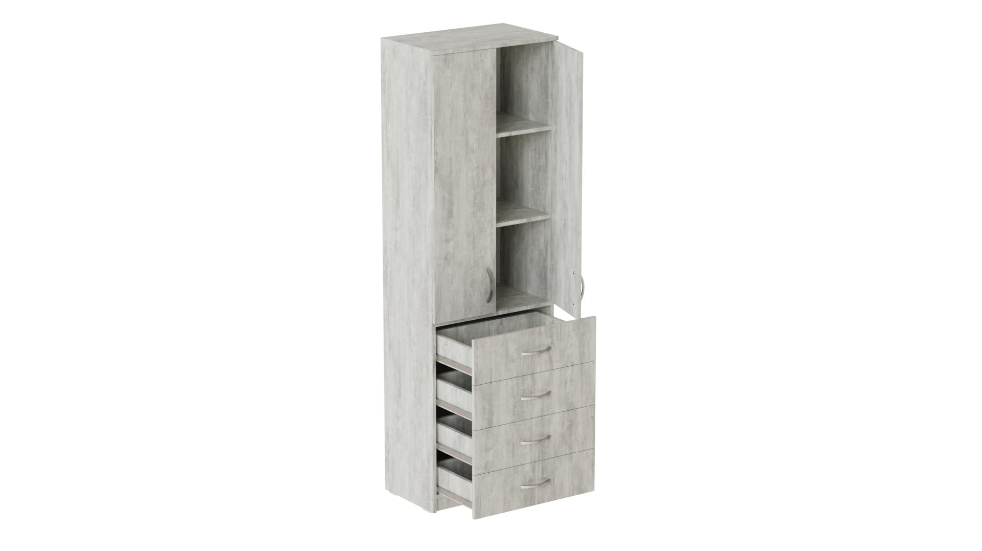Шкаф Ferrum-decor Анжело на 3 полок с 2 дверями и 4 ящика ДСП 16 мм 1900x600x380 мм Бетон (FRD-104994)