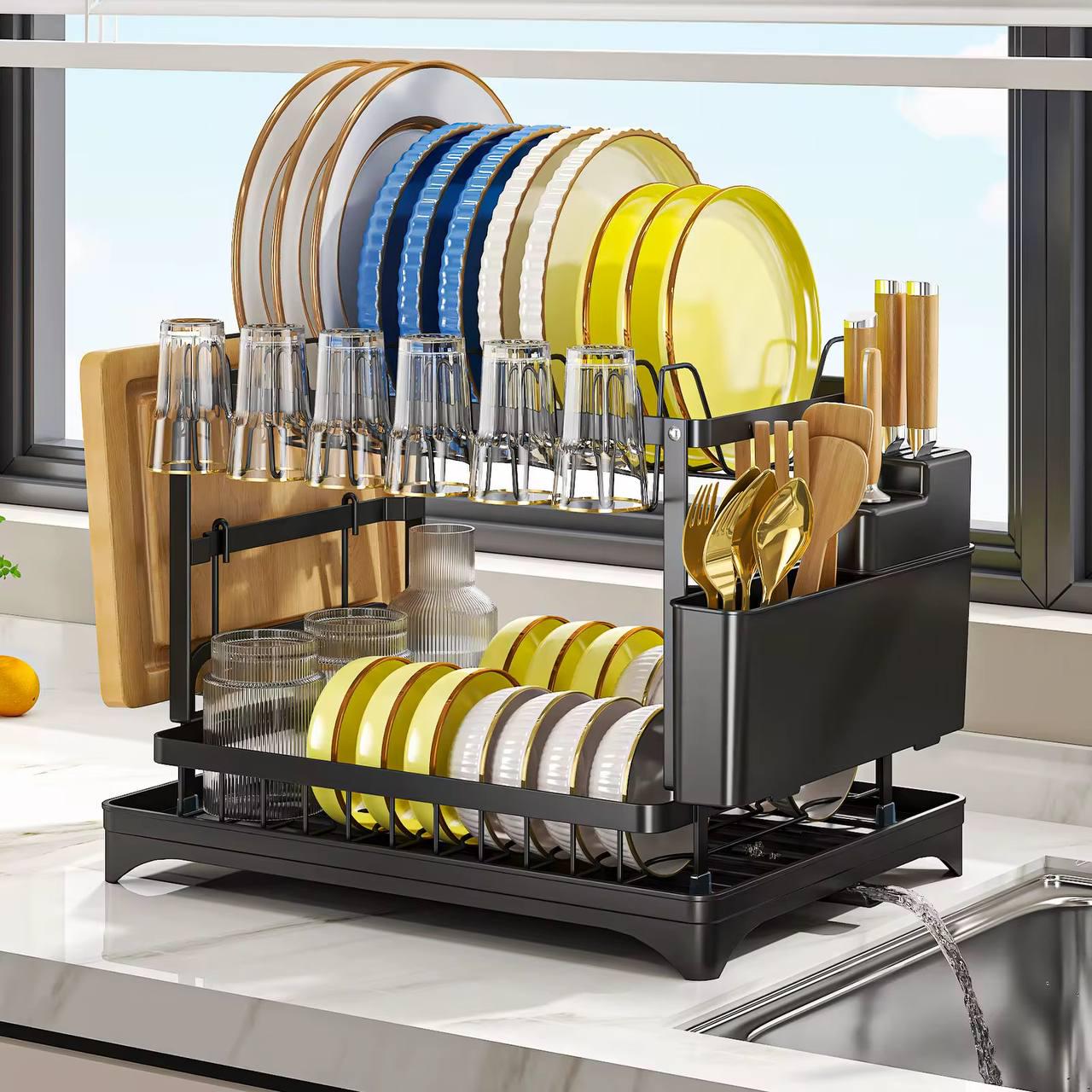 Сушилка для посуды двухъярусная со сливом