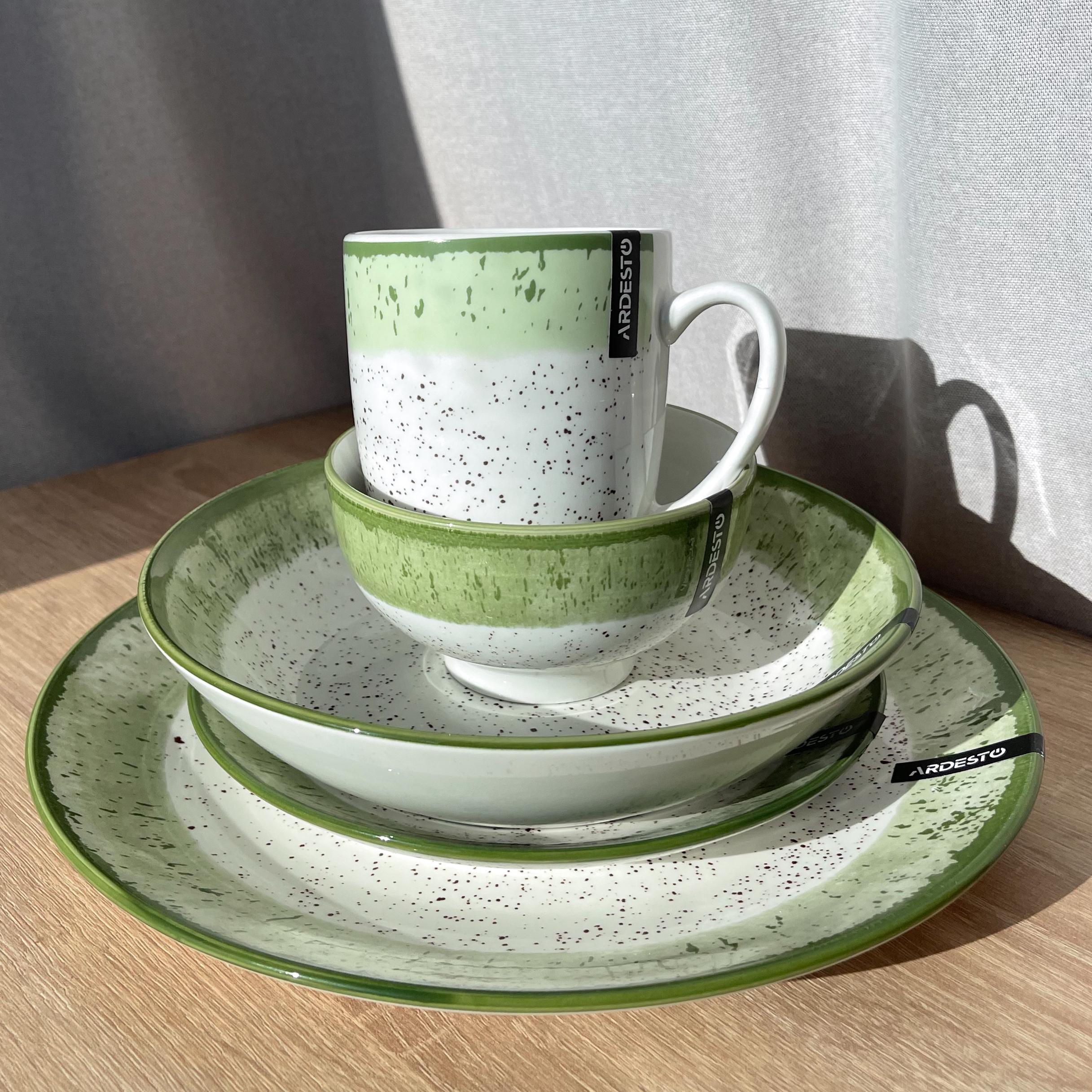 Столовый сервиз Ardesto Siena 5 предметов 1 персона фарфор Бело-зеленый - фото 3 Столовый сервиз Ardesto Siena 5 предметов 1 персона фарфор Бело-зеленый - фото 3