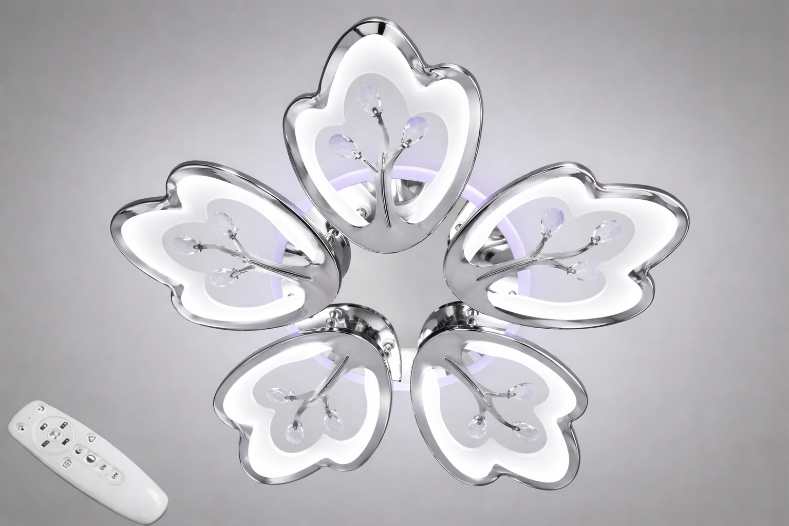 Люстра потолочная LED Цветок 90 Вт/пульт Хром (8148/5HR LED 3color dimmer)