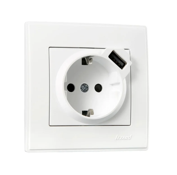 Розетка одинарная Lezard Lesya USB с заземлением Белый (26354764)