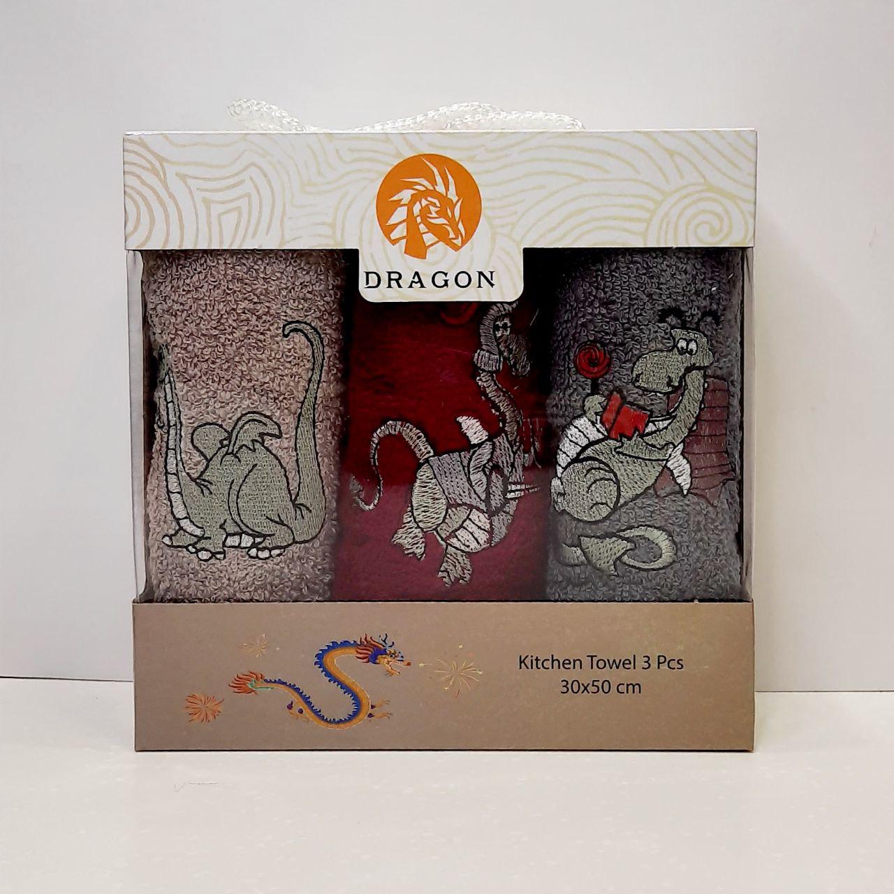 Салфетки для кухни Новогодние Дракон 30х50 см 3 шт. Серый/Красный/Розовый (45654)