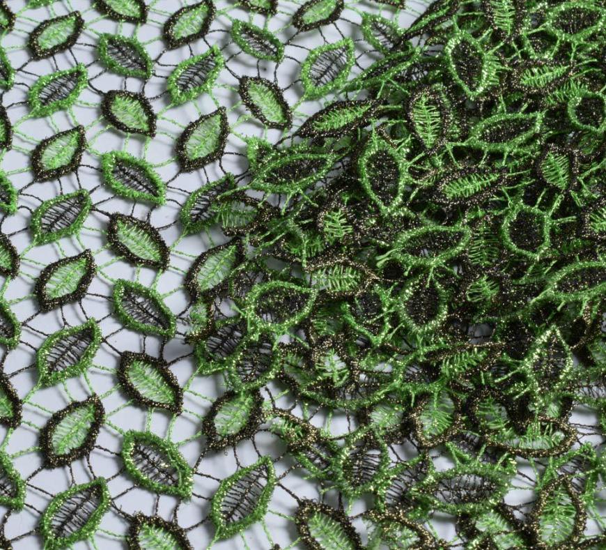 Тканина мереживне полотно листя ширина 120 см Зелений (12316.002)