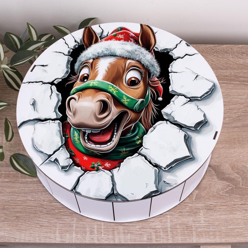 Коробка круглая с новогодним дизайном праздничный конь 33 см (5017-10) - фото 1 Коробка круглая с новогодним дизайном праздничный конь 33 см (5017-10) - фото 1