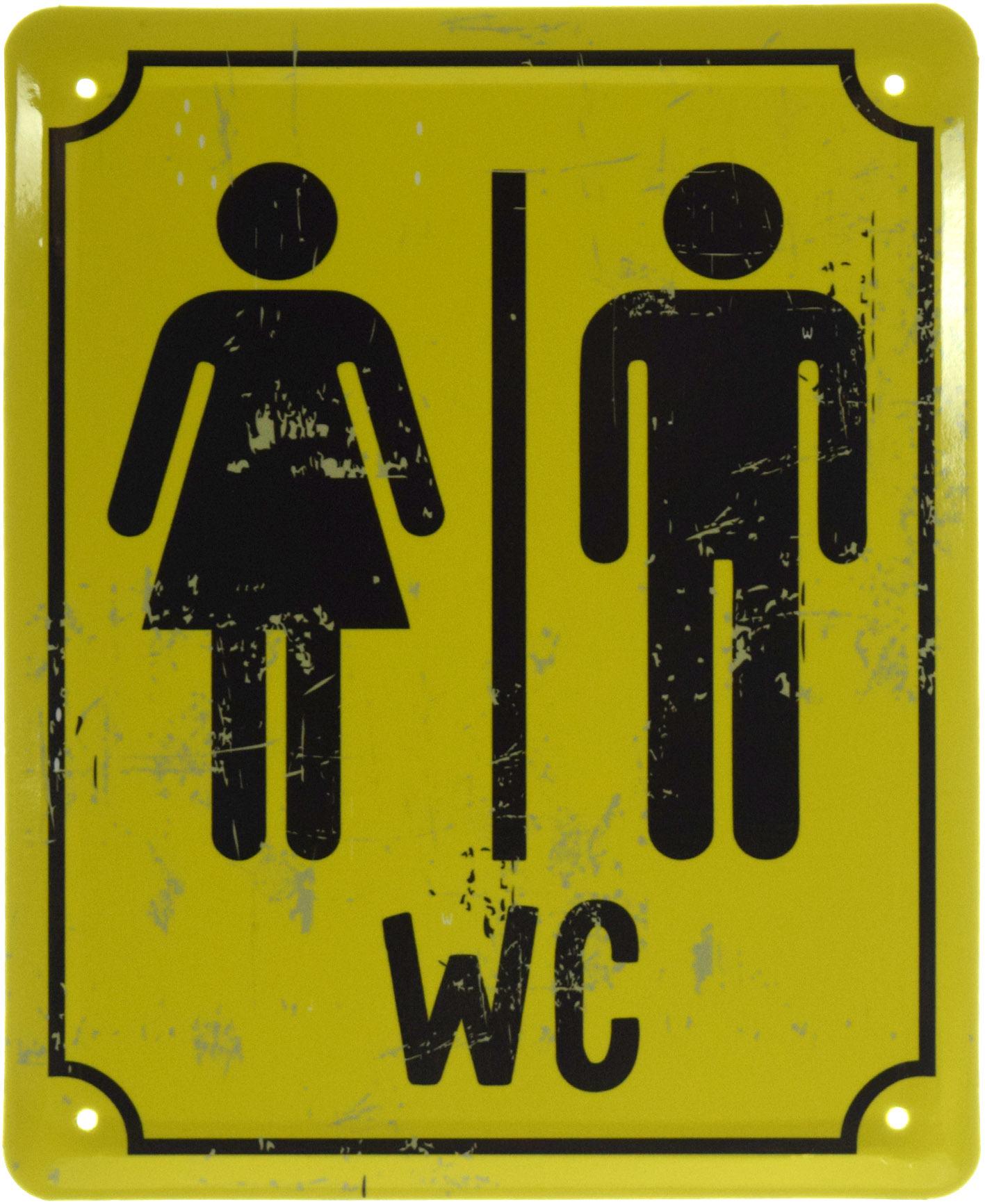 Табличка металлическая WC желтый фон 18x22 см (ms-103649) - фото 1 Табличка металлическая WC желтый фон 18x22 см (ms-103649) - фото 1
