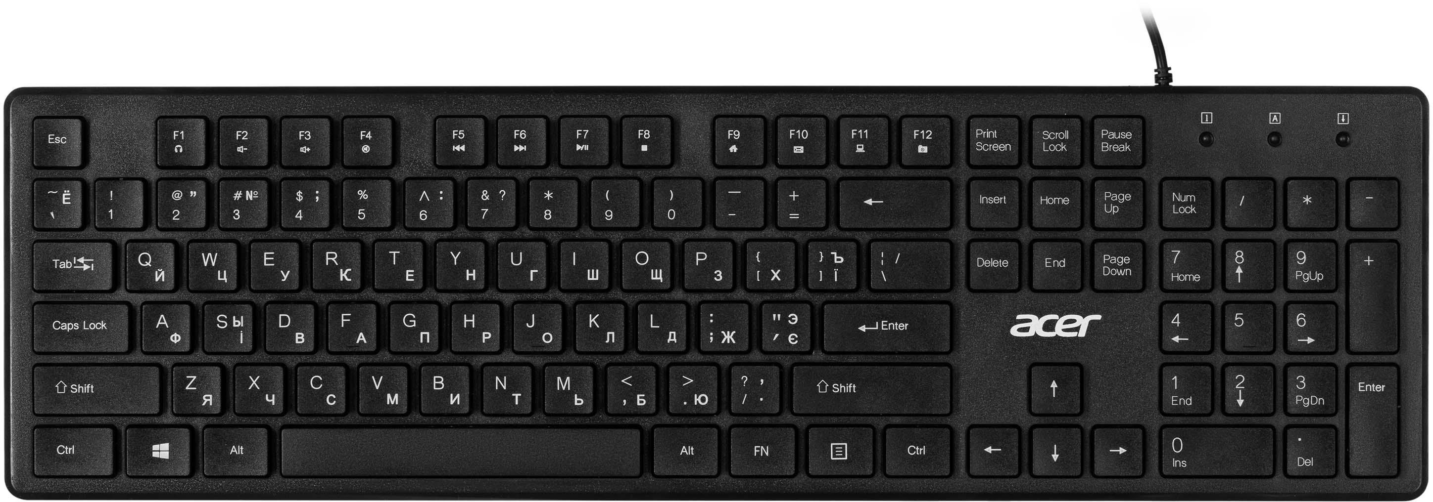 Клавиатура мембранная проводная Acer OKW020 USB-A EN/UKR/RU 1,5 м Black (ZL.KBDEE.013)