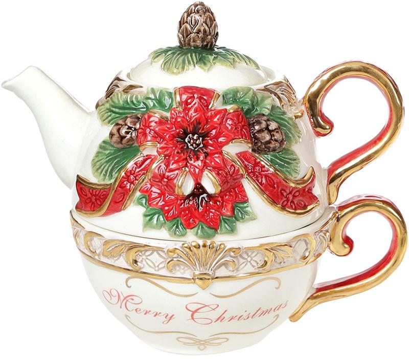Чайный набор Merry Christmas чашка 300 мл и чайник 400 мл (BD-997-011)