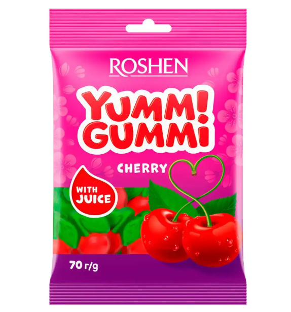 Цукерки желейні Roshen Cherry Yummi Gummi 70 г (4823077638466)