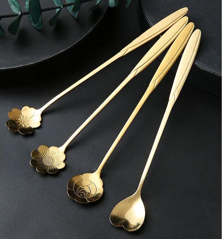 Набор фигурных десертных ложек с длинной ручкой 6 шт. Золотистый (2464734080) - фото 4 Набор фигурных десертных ложек с длинной ручкой 6 шт. Золотистый (2464734080) - фото 4