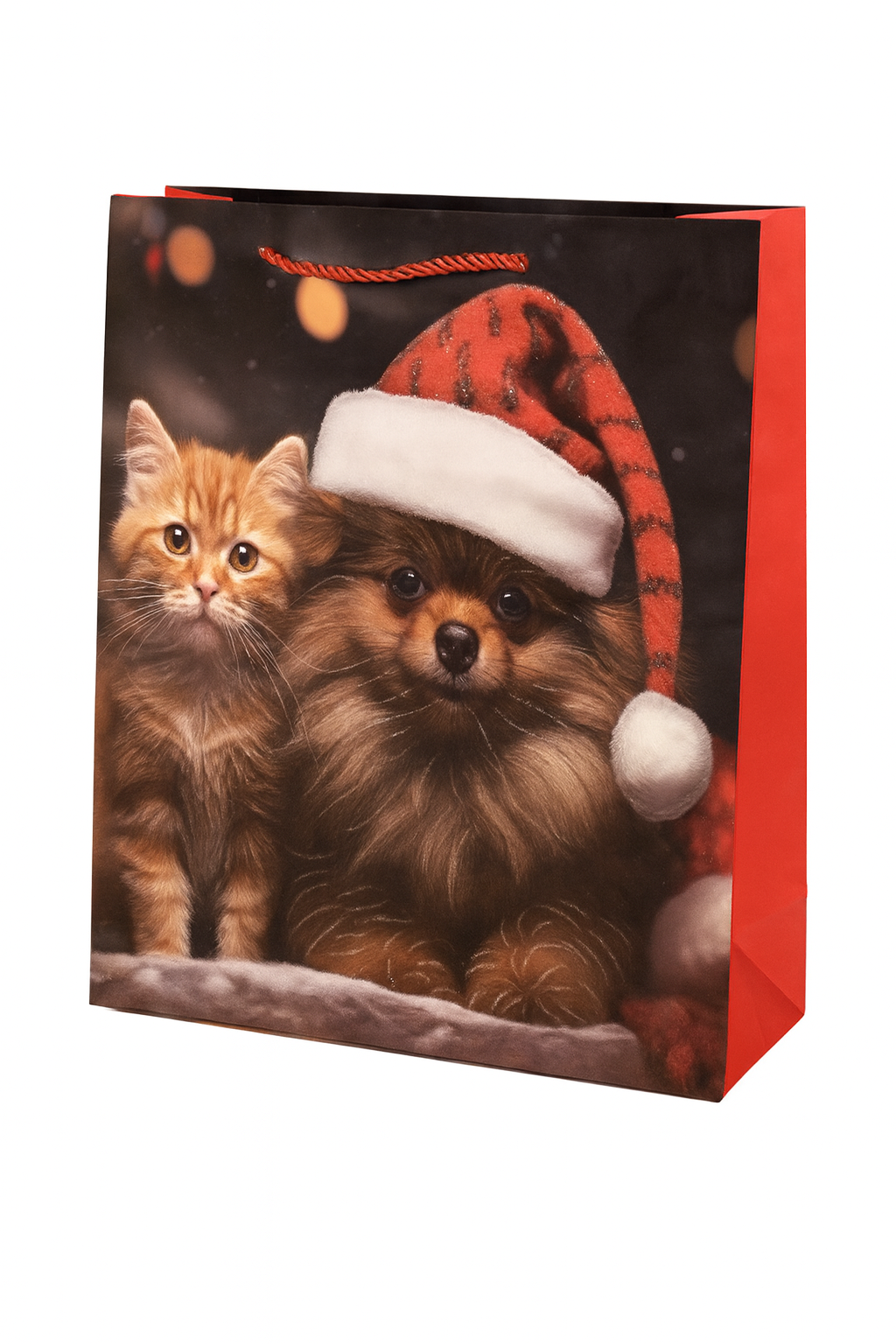 Пакет подарочный новогодний с блестками Stenson Best friends 26х32х12 см дизайн с животными Разноцветный (R98337-M)