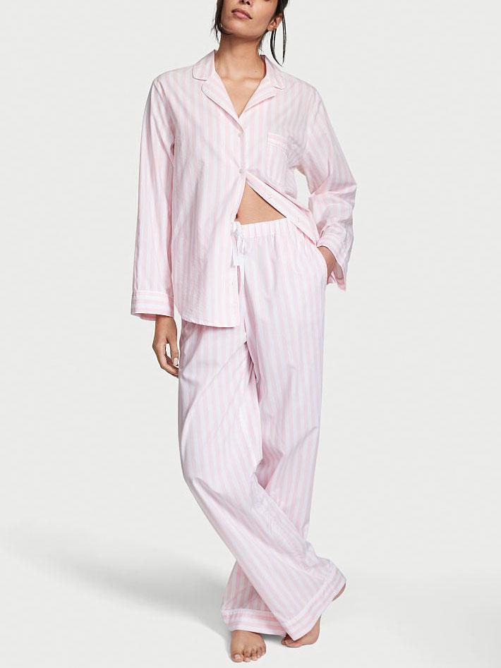 Піжама бавовняна Victoria's Secret сорочка/штани XS в смужку Рожевий (99906452)