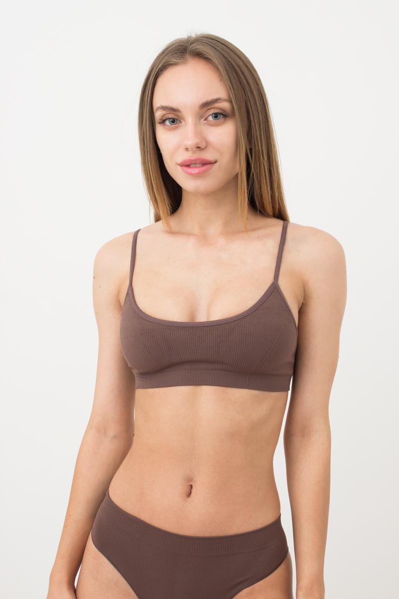 Топ безшовний в рубчик Giulia CAMI TOP RIB на тонких бретелях L/XL Brown (4823116912014)