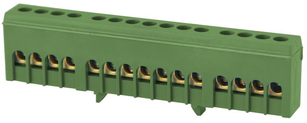 Шина нулевая E.NEXT e.bsi.pro.1.15 15 отверстий 6х9 мм медь в корпусному изоляторе на DIN-рейку Зеленый (p0650016)