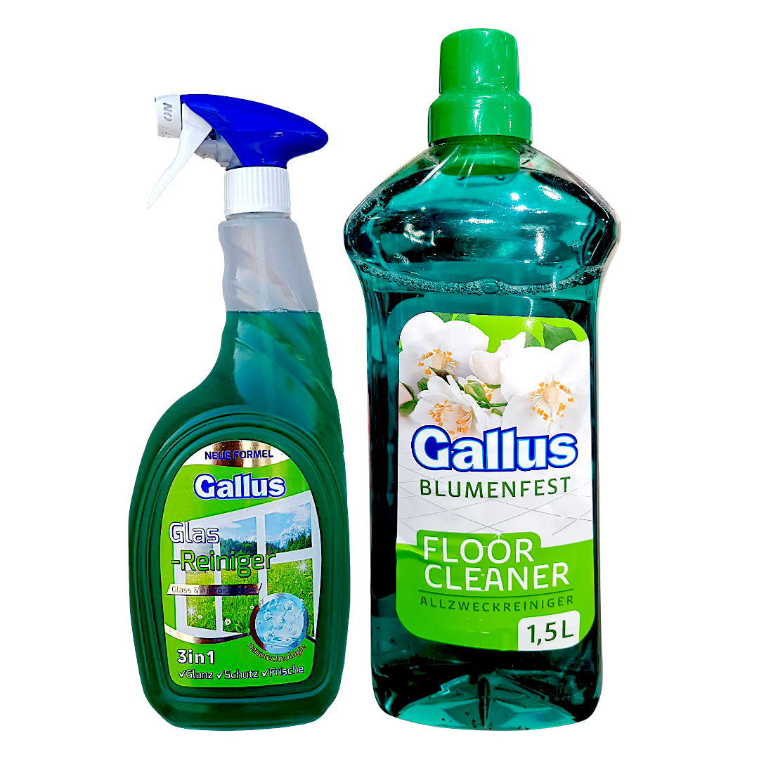 Набір засобів Gallus для миття підлоги Allzweckreiniger Fruhlingsblumen 1,5 л/спрей для скла та зеркал Glasreiniger 1 л (111140)