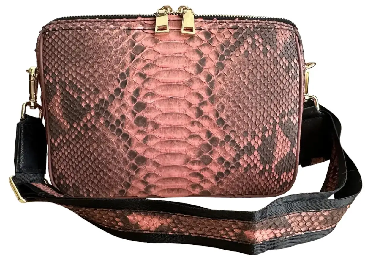 Сумка жіноча кросбоді із натуральної шкіри пітона Рожевий