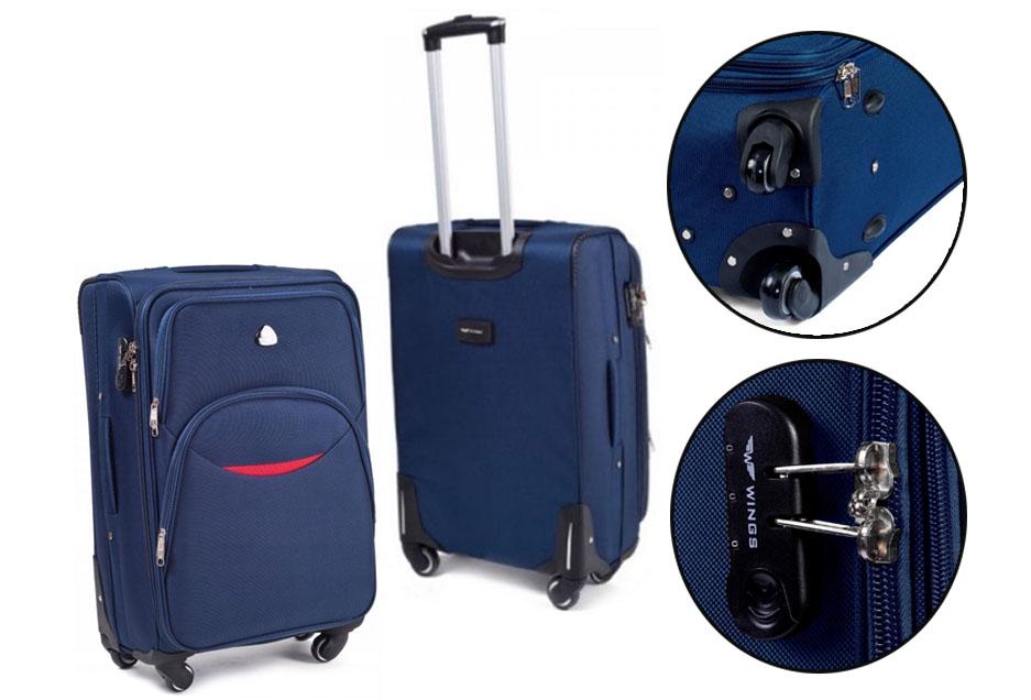Чемодан тканевый Wings 1708 M средний на 4 колесах Синий (CETKNW1708MS4SIN) - фото 4