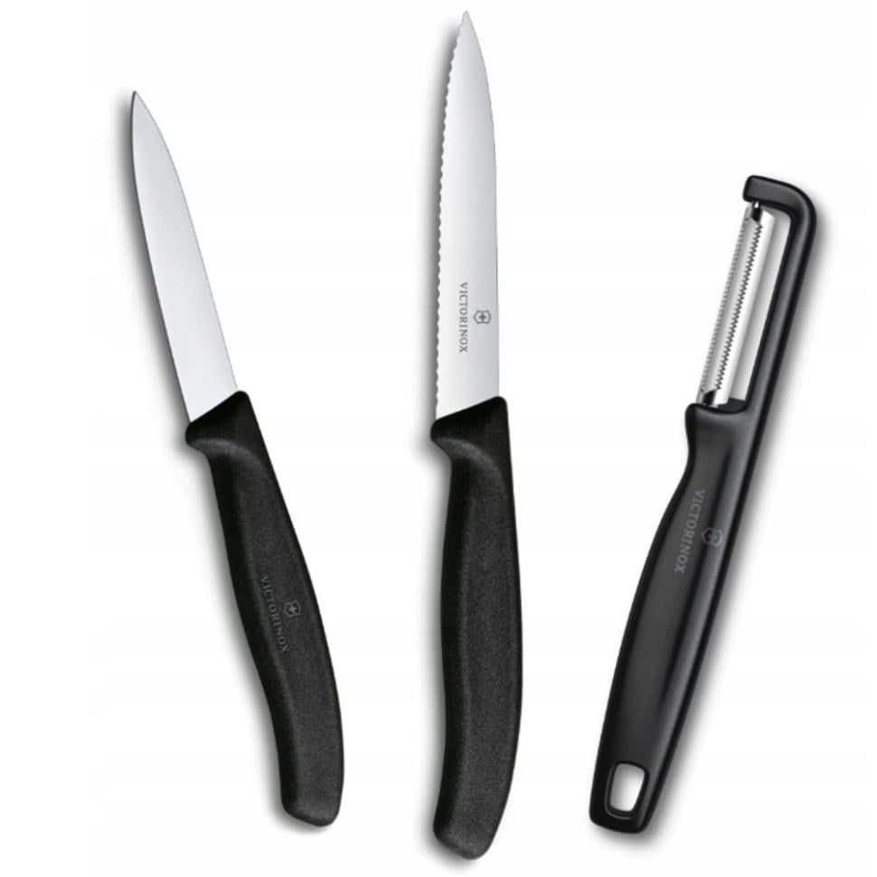 Набор для чистки овощей Victorinox Swiss Classic 3 предметы ножей 10 см 8 см и овощечистки Black (Vx67113.33)
