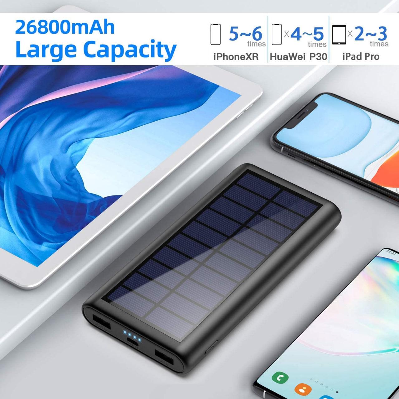 Портативний зарядний пристрій Solar Power Bank 26800 mAh HX160S4 з сонячною панеллю Black (0058) - фото 6