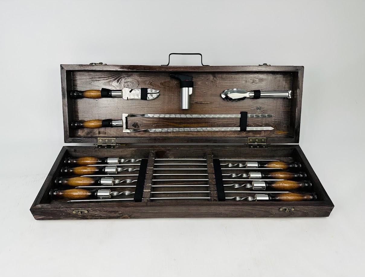 Набір шампурів та аксесуарів Преміум-2 12 предметів Коричневий (150-10-KS-7615)