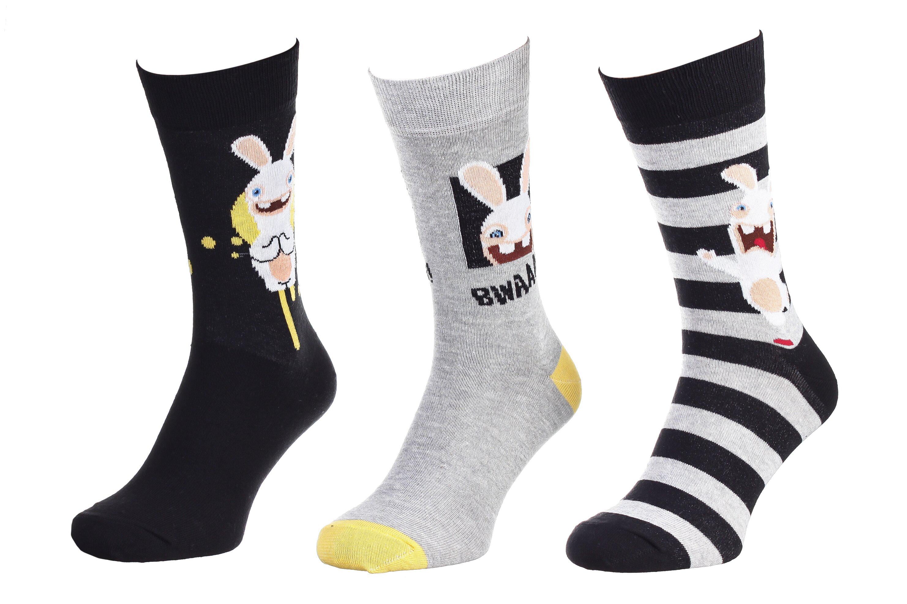 Носки Rabbids Invasion Rabbits+Hand Joints/Rabbit+Stripes/Rabbit Head 3 пары р. 40-46 Черный/Серый (93153362-1)