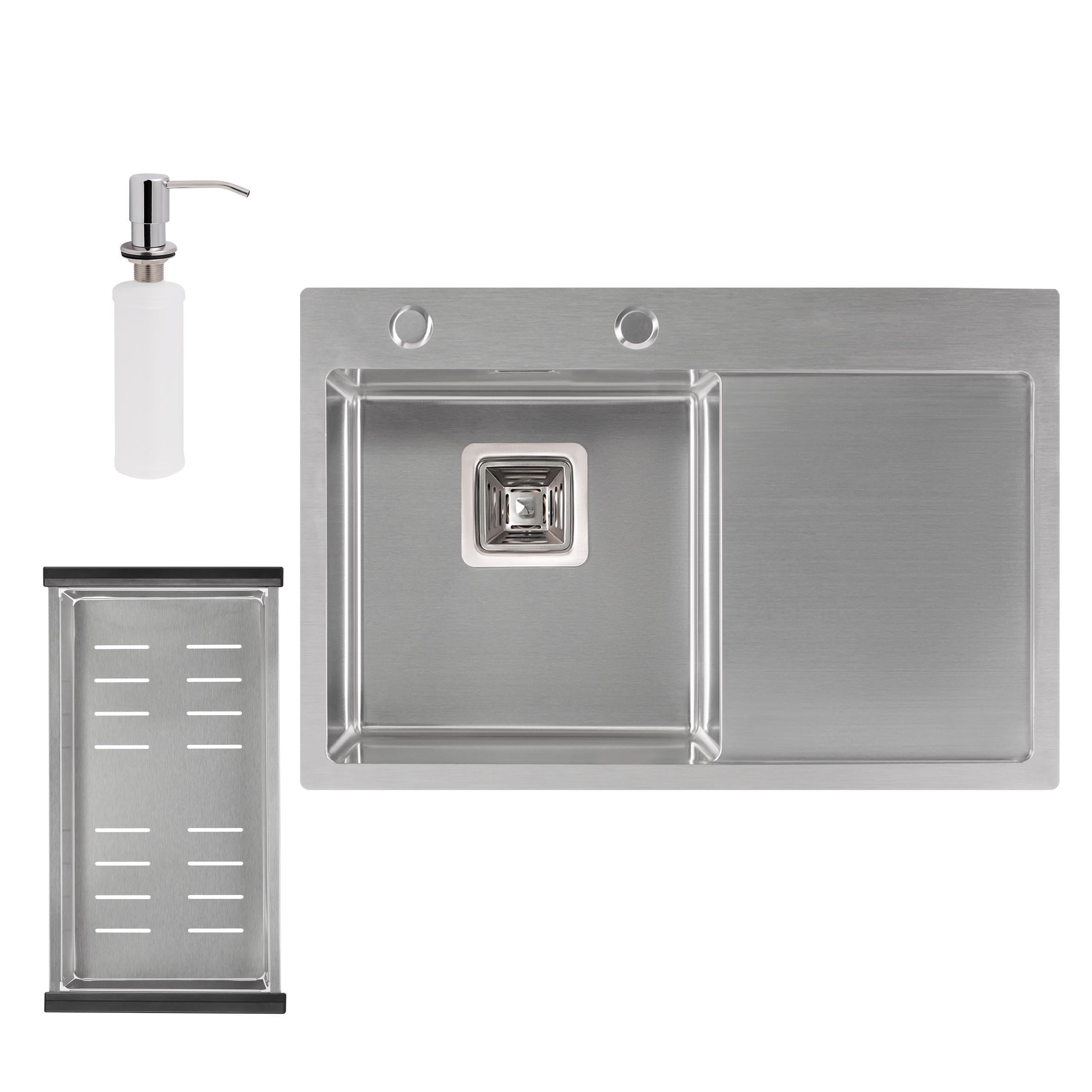 Набор Qtap Мойка для кухни DK6845L 3,0/1,2 мм Satin + сушилка + дозатор для моющего средства