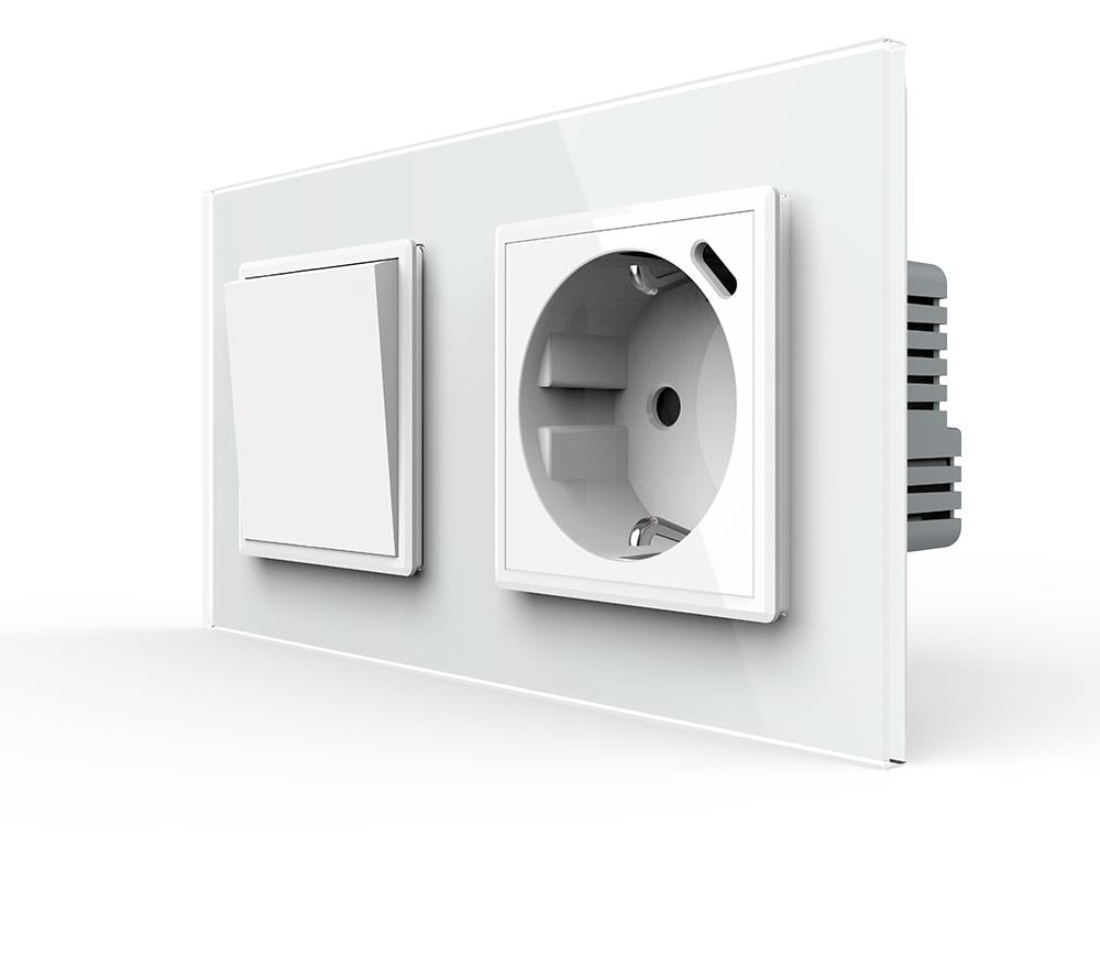 Выключатель перекрестный Livolo с розеткой USB Type-C 18Вт с заземлением/защитными шторками стекло Белый Выключатель перекрестный Livolo с розеткой USB Type-C 18Вт с заземлением/защитными шторками стекло Белый
