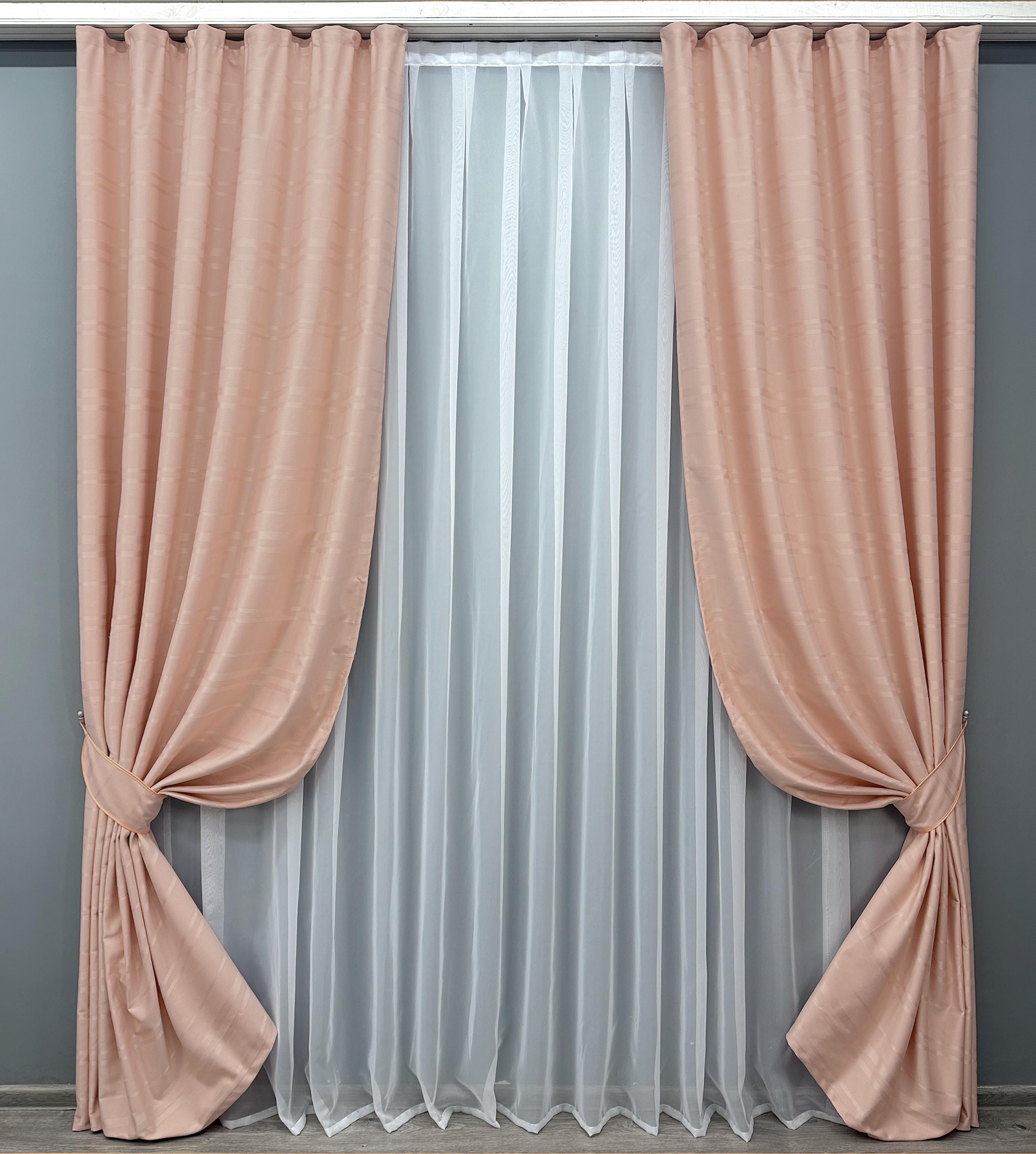 Комплект готовых штор VR-Textil Лен № 1734ш 150х280 см 2 шт. Персиковый (33-0702)