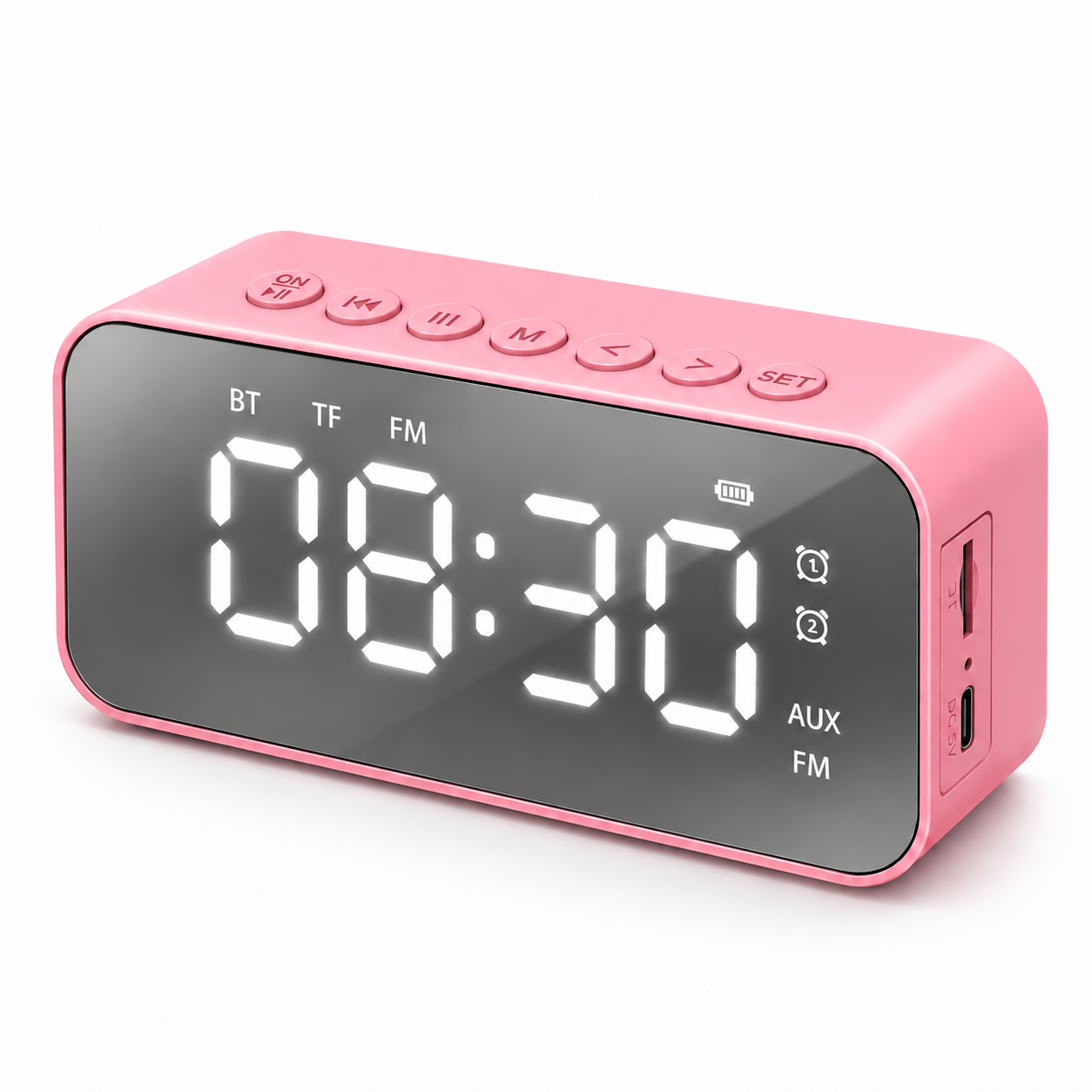 Часы настольные электронные с Bluetooth-колонкой 6 Вт/будильником/FM-радио и MP3-плеером TF Розовый (MX-00009834R)