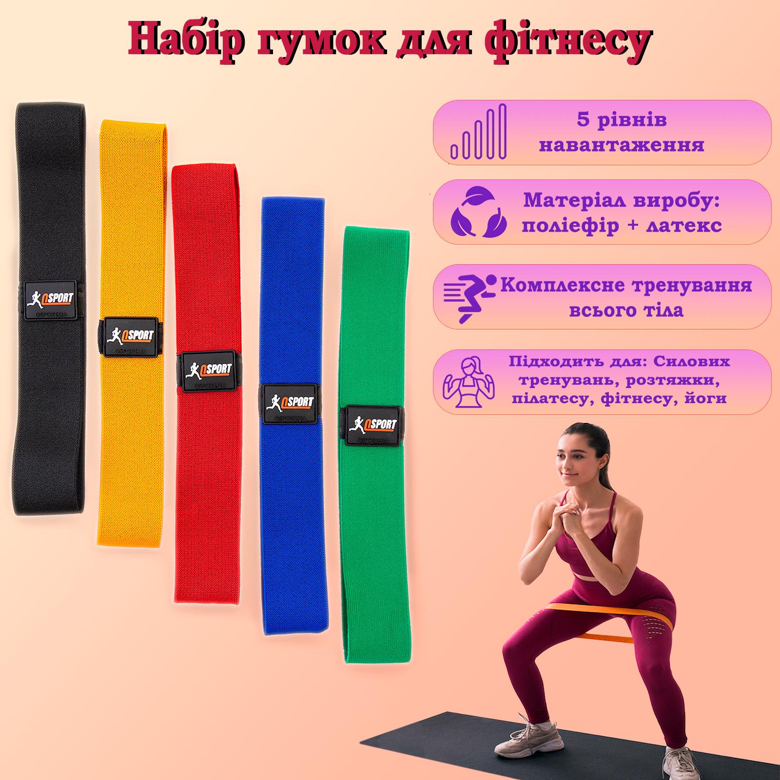 Резинки для фітнесу OSPORT тканинні для ніг/рук/сідниць 5 шт. (OF-0195) - фото 3 Резинки для фітнесу OSPORT тканинні для ніг/рук/сідниць 5 шт. (OF-0195) - фото 3