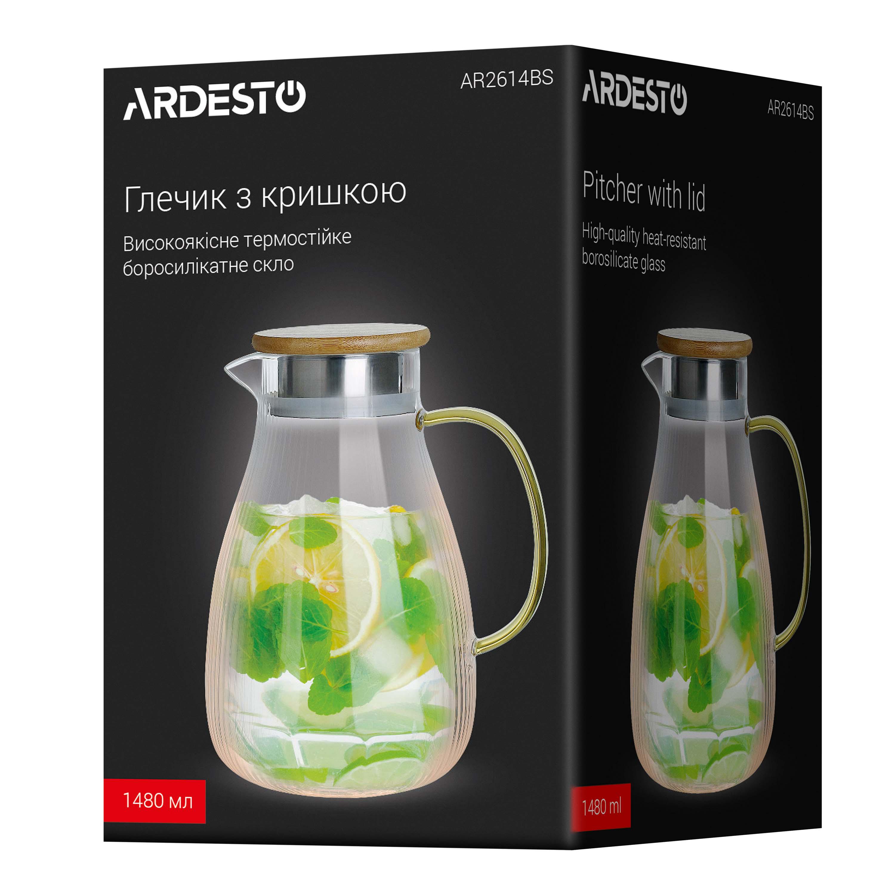 Кувшин стеклянный Ardesto с натуральной бамбуковой крышкой 1,48 л (622487) - фото 5 Кувшин стеклянный Ardesto с натуральной бамбуковой крышкой 1,48 л (622487) - фото 5