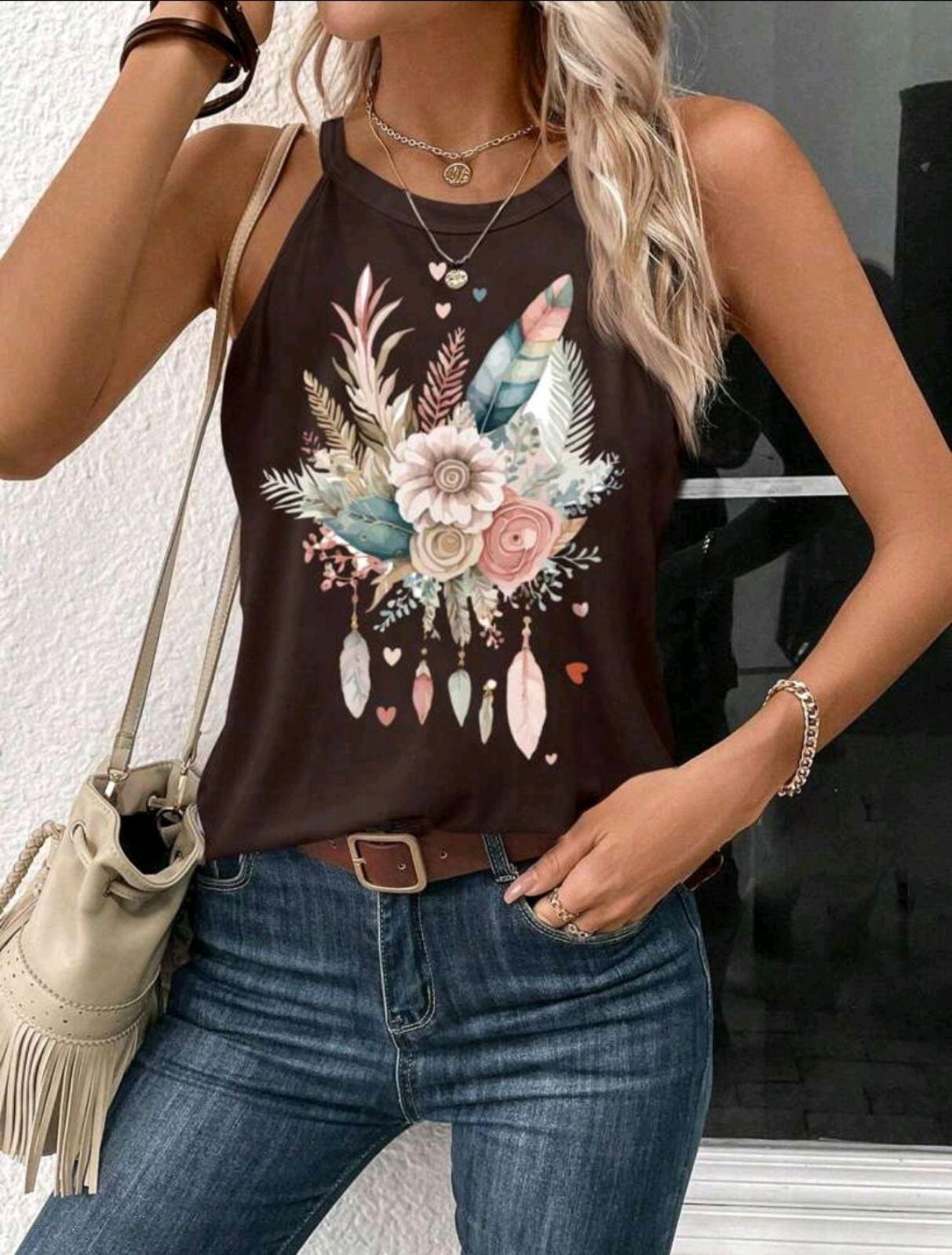 Майка женская Floral Feather Heart Pattern S/M Коричневый (27319182) - фото 3