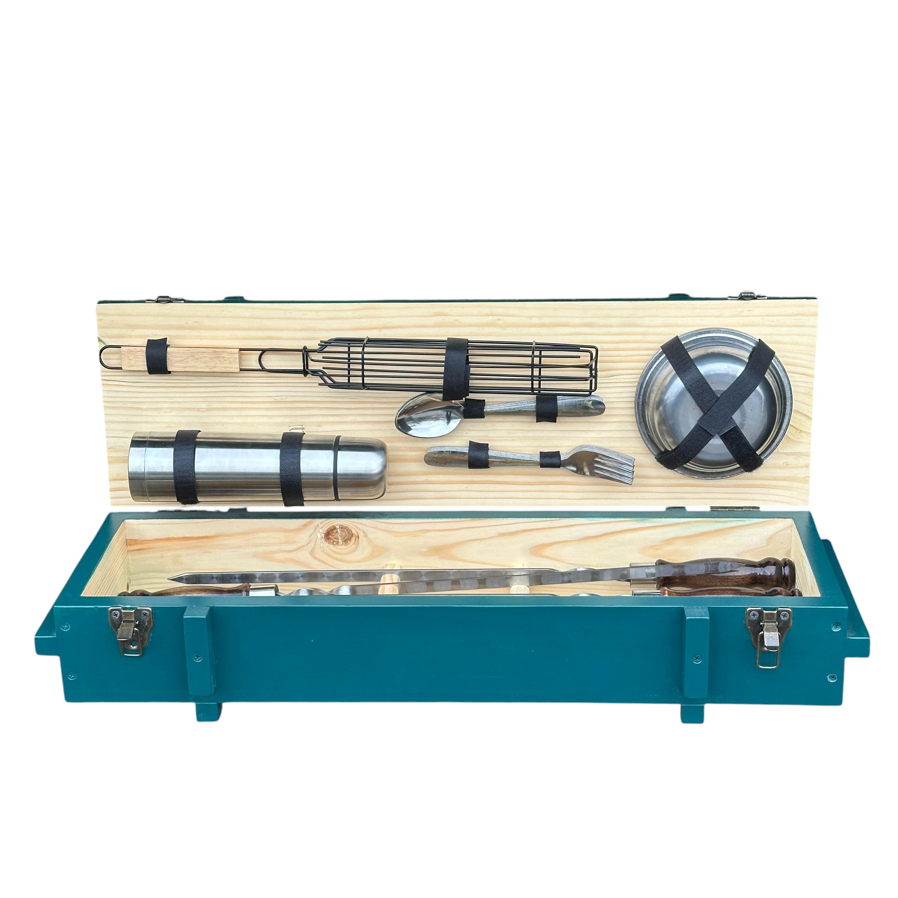 Набір шампурів та аксесуарів Mzavod Комбат із нержавіючої сталі в дерев’яному кейсі 740x250x200 мм 26 пр. Бірюзовий (136-17-1192010000183) - фото 3 Набір шампурів та аксесуарів Mzavod Комбат із нержавіючої сталі в дерев’яному кейсі 740x250x200 мм 26 пр. Бірюзовий (136-17-1192010000183) - фото 3