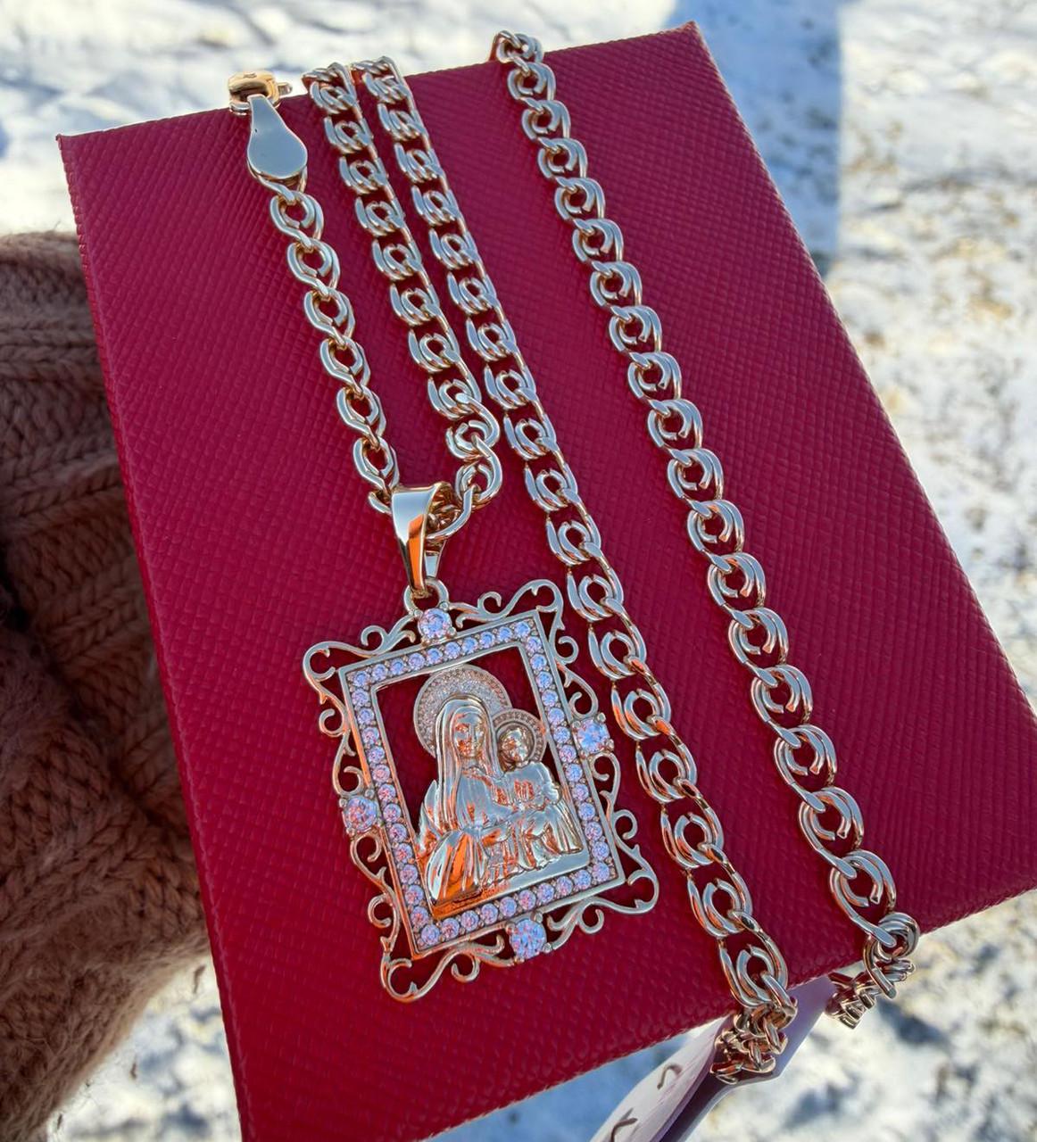 Набор украшений Xuping цепочка якорное плетение 50 см 4 мм/ладанка с камешками 3,5 см 18к 585п Золотой (82-068)