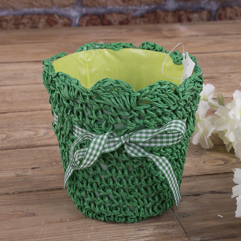 Кашпо вязаное маленькое для цветов Зеленый (1803-1)