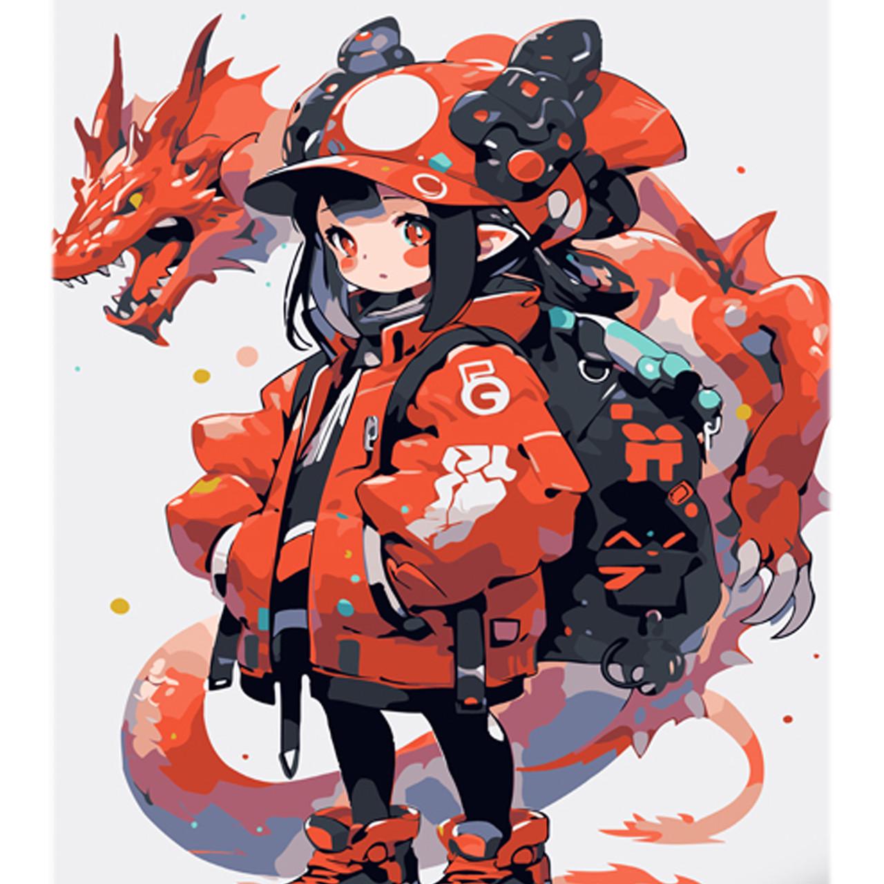 Картина по номерам Strateg Премиум Аниме с иллюстрацией дракона с лаком и 30х40 см (LY13)