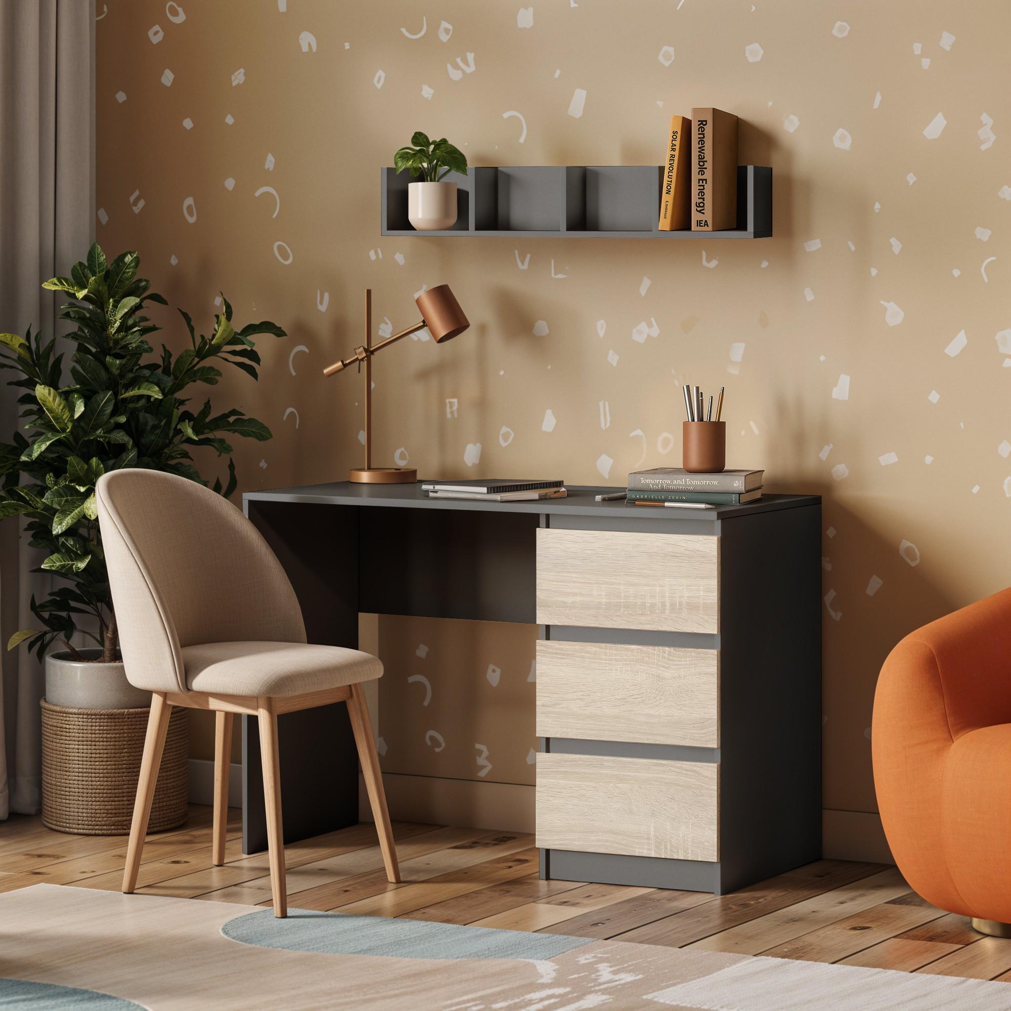 Письмовий стіл на 3 шухляди без ручок FT-224 1200x600x750 мм Антрацит/Дуб Сонома - фото 1 Письмовий стіл на 3 шухляди без ручок FT-224 1200x600x750 мм Антрацит/Дуб Сонома - фото 1