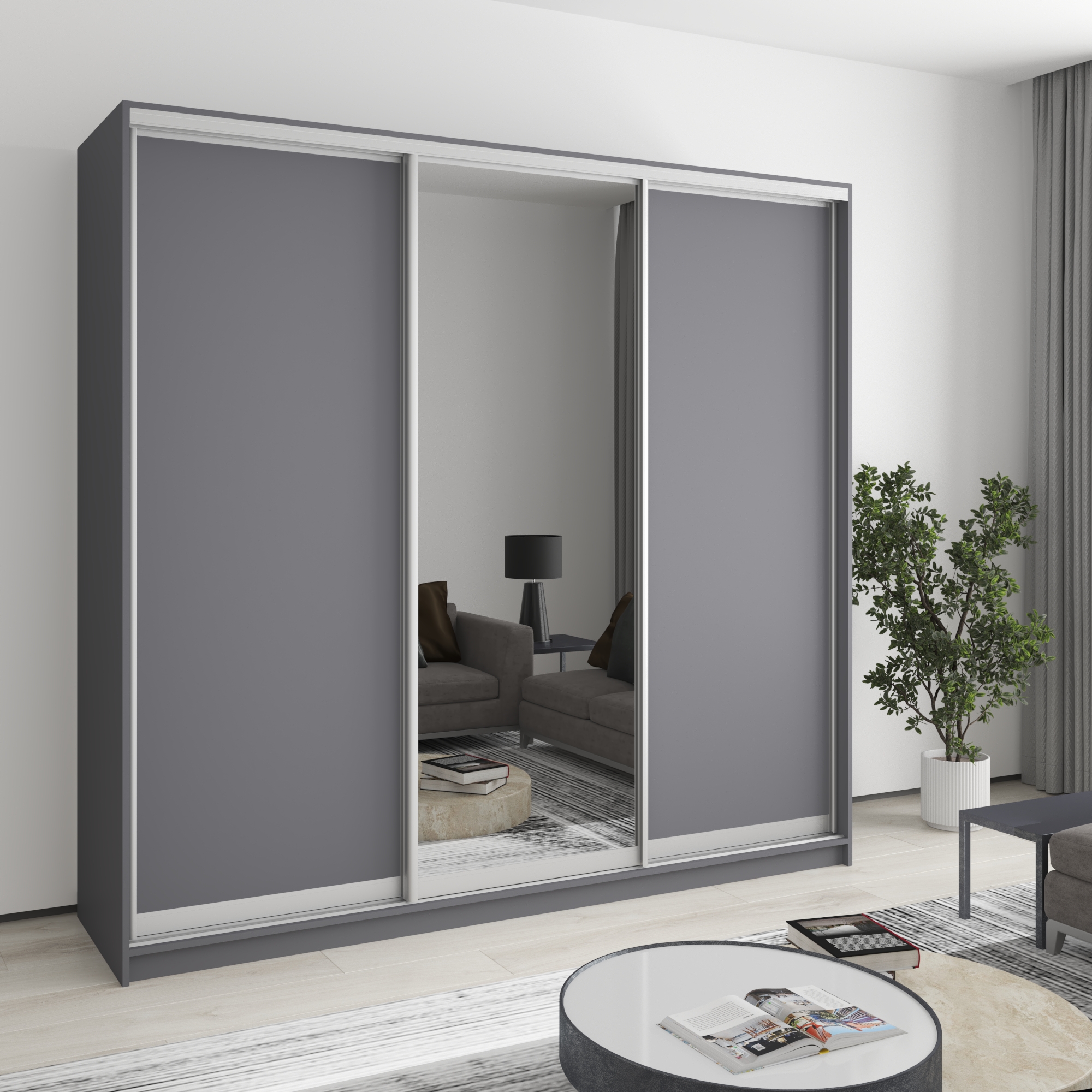Шкаф-купе трехдверный Mebel Star Стандарт AL 220х60х210 см Антрацит (MBS-2912) Шкаф-купе трехдверный Mebel Star Стандарт AL 220х60х210 см Антрацит (MBS-2912)