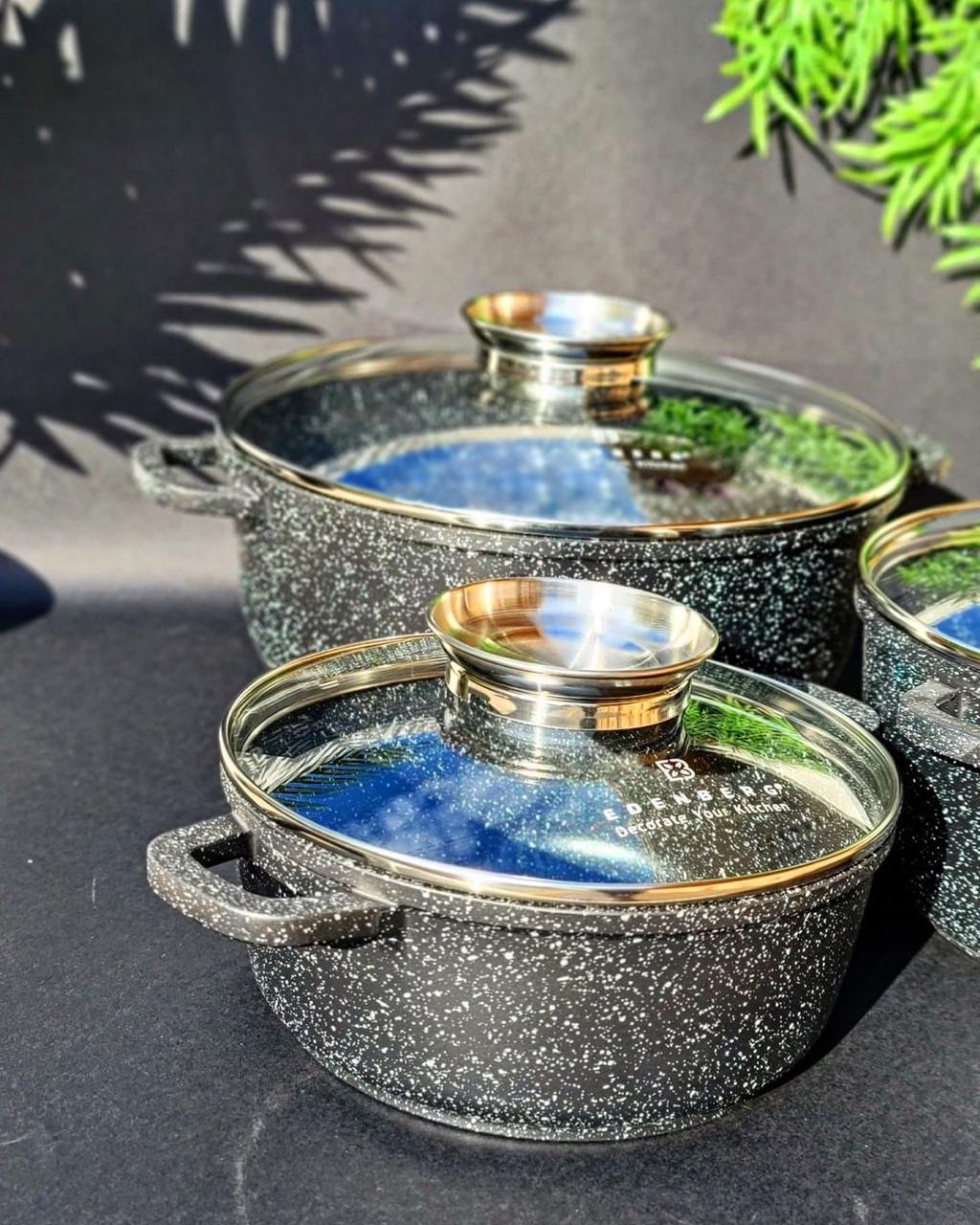 Набір казанів Edenberg із мармуровим антипригарним покриттям 3 шт. (EB-8140) - фото 3 Набір казанів Edenberg із мармуровим антипригарним покриттям 3 шт. (EB-8140) - фото 3