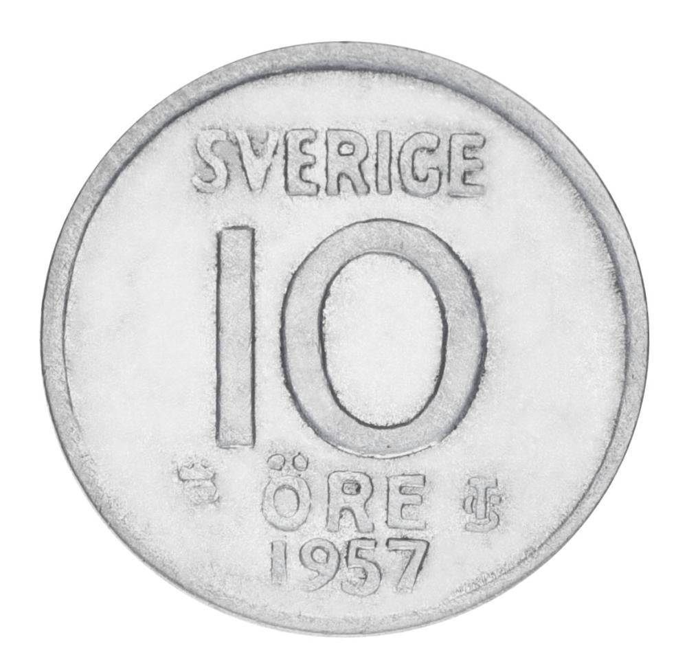 Коллекционная монета Швеция 10 эре 1957 серебро F-VF 1,45 г (М19900)