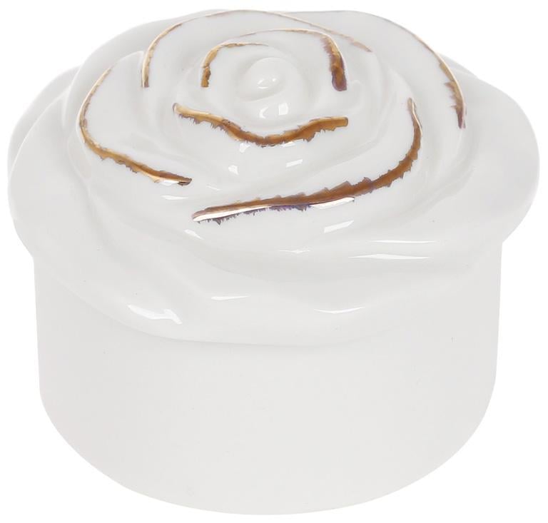 Ящик фарфоровый Роза 7,4х7,4х5 см Белый с золотом